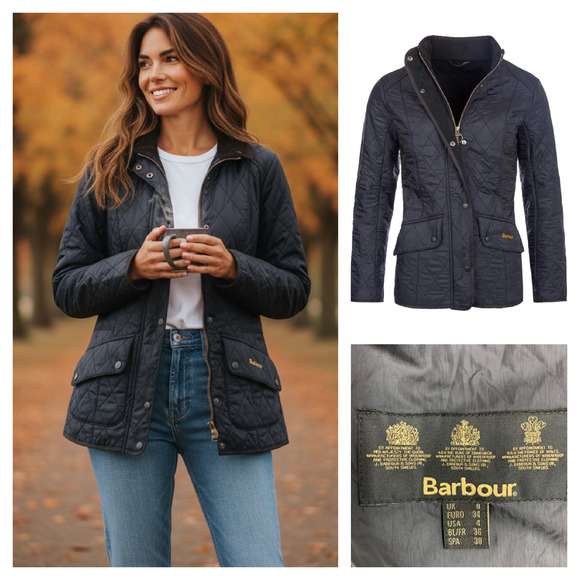 Barbour Calvary Polarquilt Black Quilted Equestrian Fitted Jacket Coat US Sz 4 - Picture 1 of 8